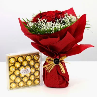 Red Rose With Ferrero Rocher