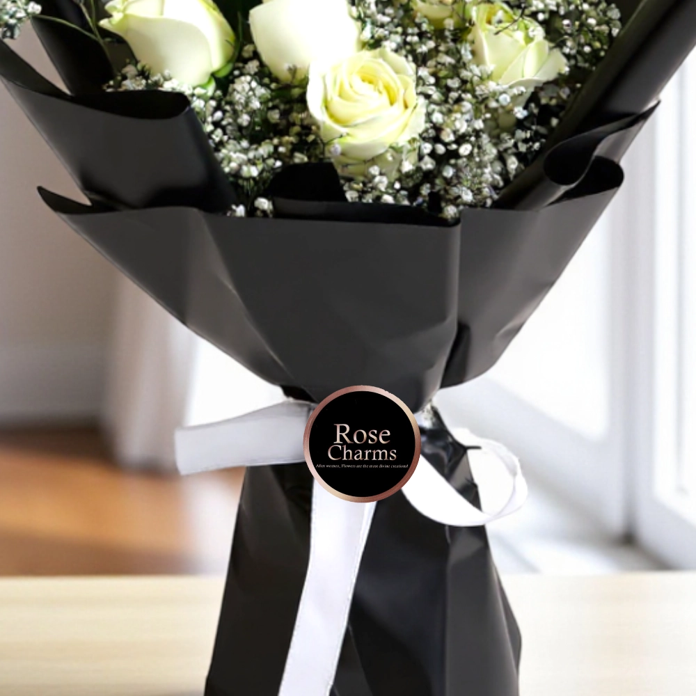 A bouquet of 12 white roses with nice wrapping