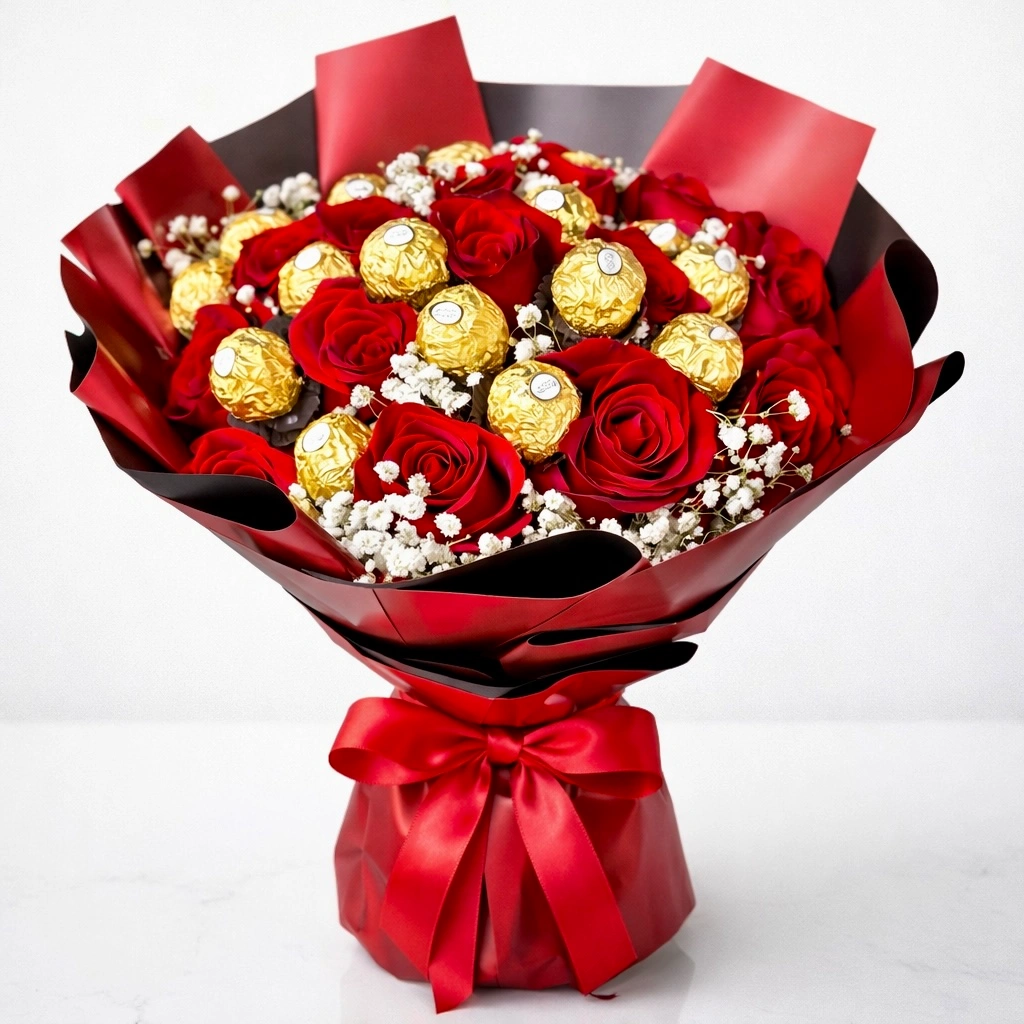 15-Ferrero-Rocher-&-16-Red-Roses-Bouquet-Premium-Romantic-Combo-2