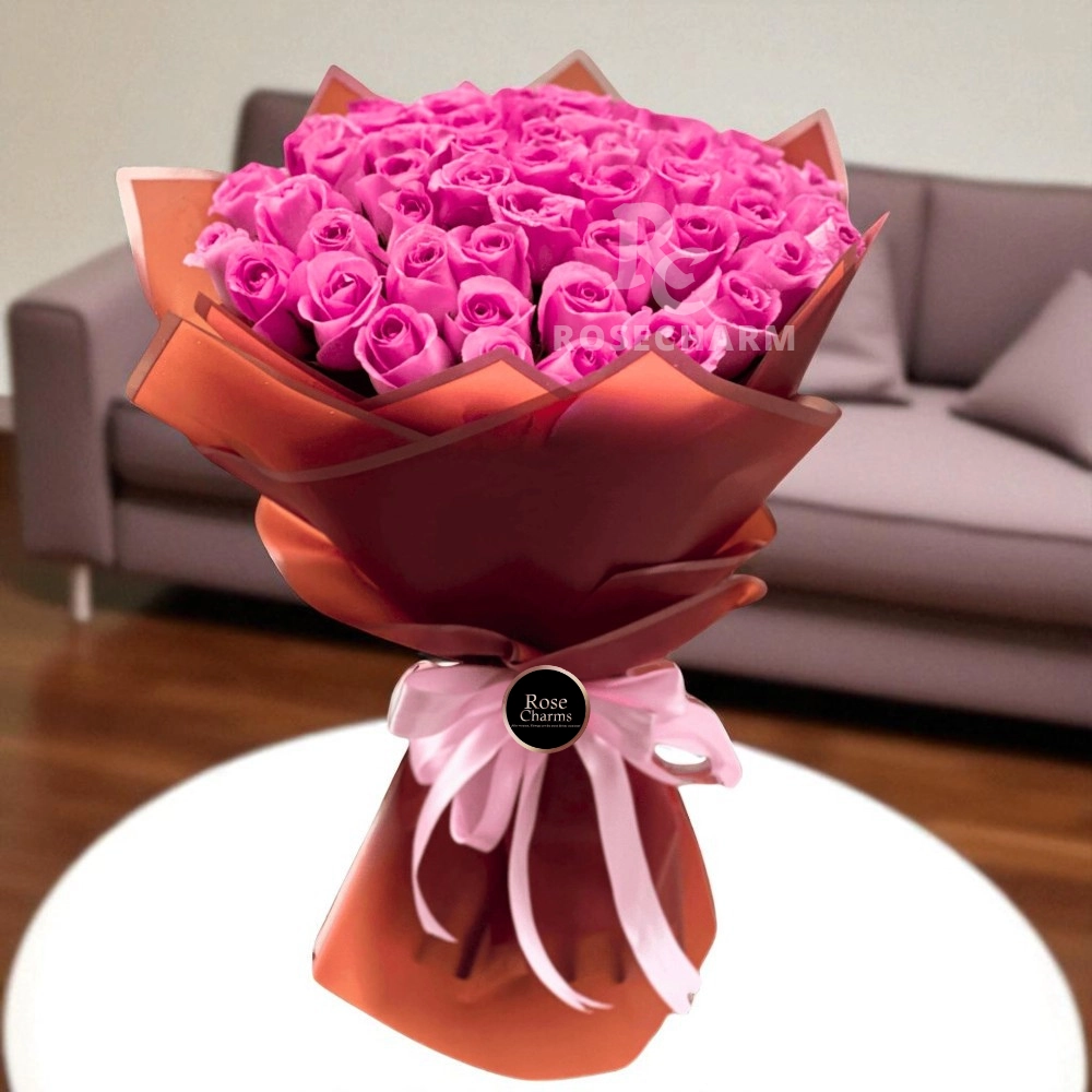 A bouquet of 50 pink roses in a nice wrapping