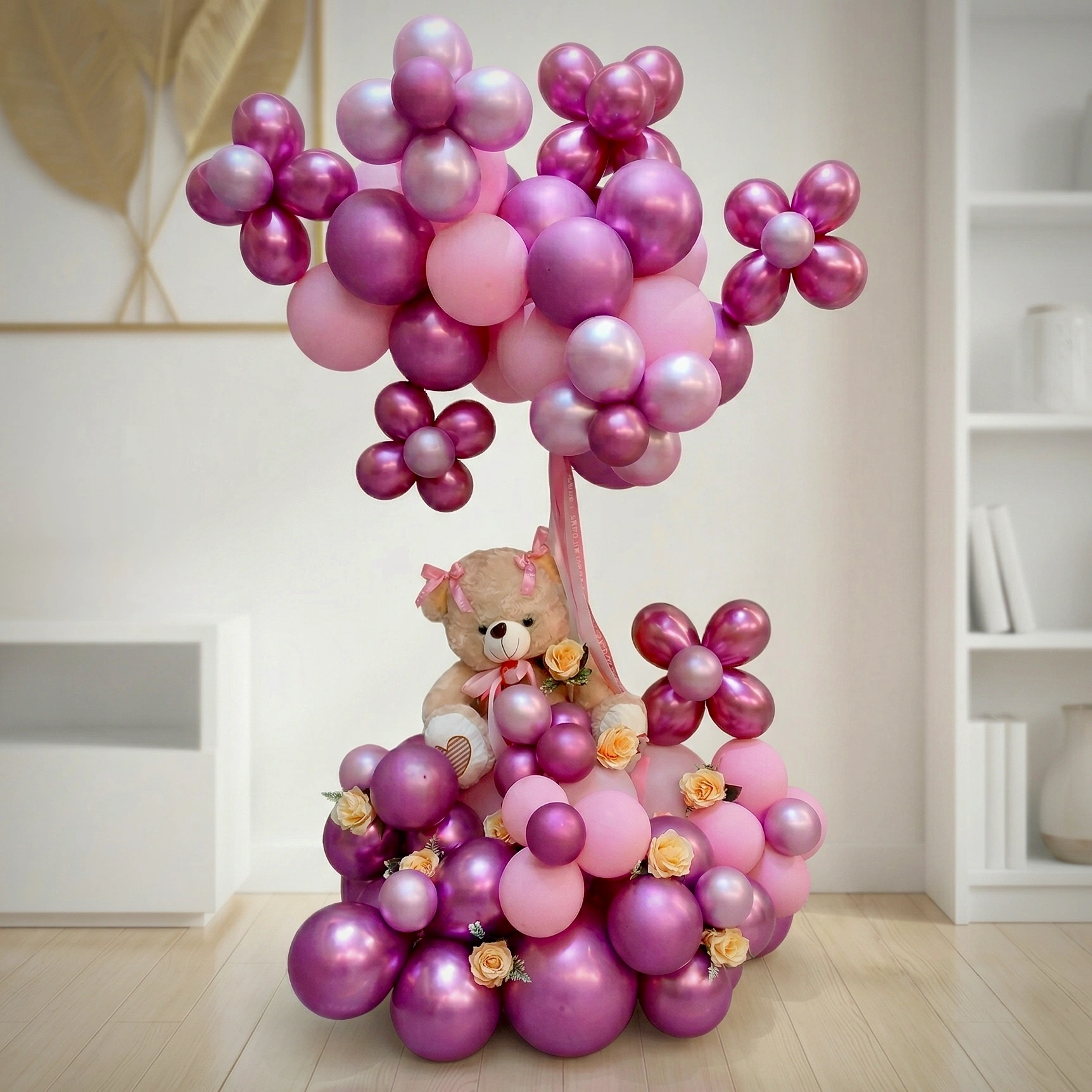 balloons and pink roses
5. Newborn baby girl welcome balloon stand with pink theme décor
6. Pink balloon arrangement with teddy bear for baby shower celebration
7. Baby girl party decoration featuring teddy stand and pink balloons
8. Chrome pink balloon stand with teddy bear and floral accents
9. Baby girl celebration balloon display with teddy and roses
10. Premium baby girl welcome setup with pink balloons and teddy bear
11. Cute teddy balloon stand for newborn baby girl arrival party
12. Pink themed baby girl balloon decoration with roses and teddy bear
13. Baby girl event décor with chrome balloons and teddy arrangement
14. Stylish baby girl balloon stand with pink roses and teddy bear
15. RoseCharmFlowers baby girl teddy balloon stand decoration