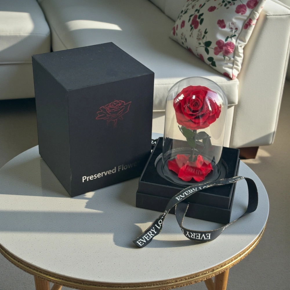 1Pc forever red rose in a glass dome