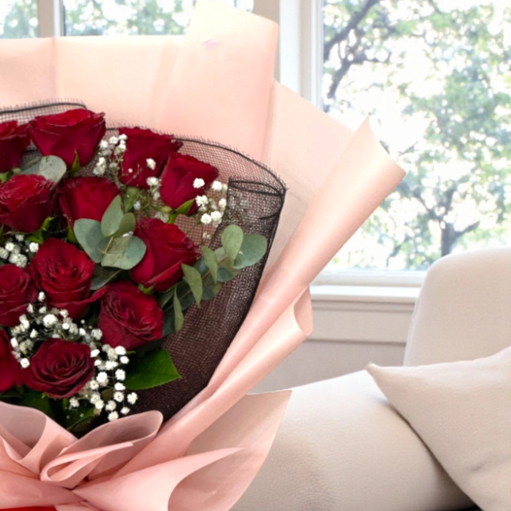 Bouquet of 15 red roses in a nice wrapping