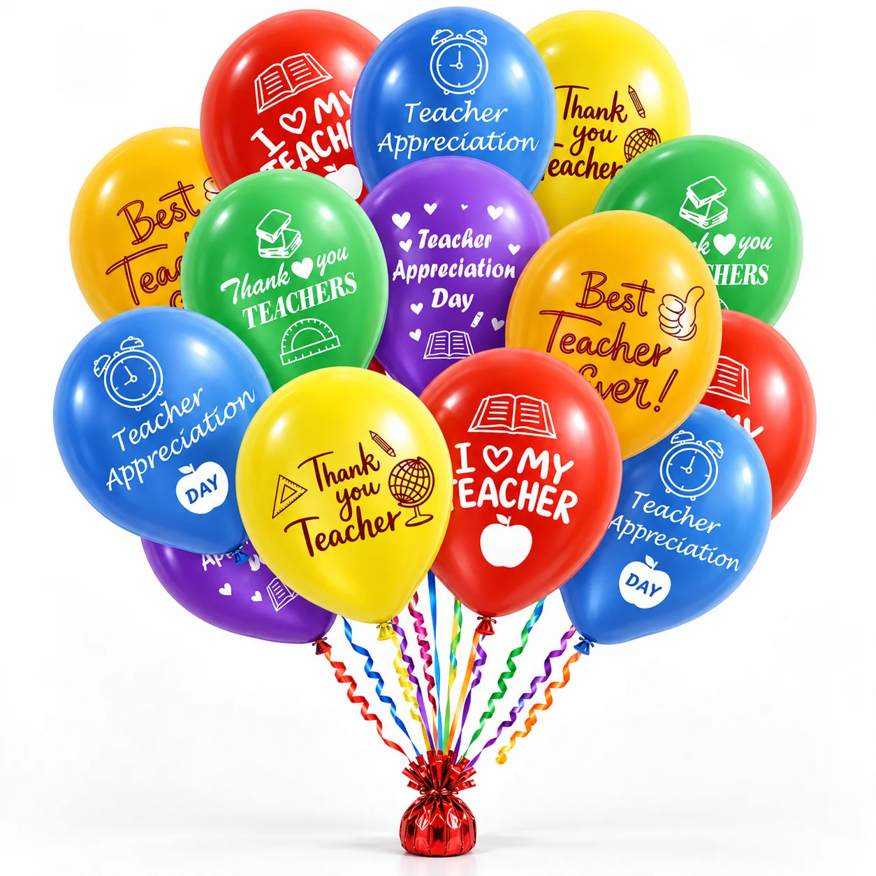 15 Teachers Day balloons set arranged for a cheerful teacher appreciation celebration