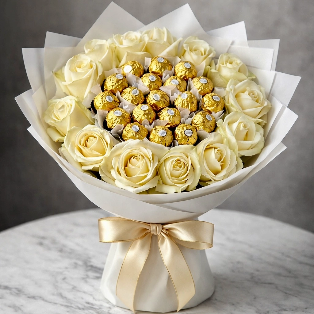 21-Ferrero-Rocher-&-15-White-Roses-Bouquet-Elegant-Chocolate-and-Flower-Gift-2