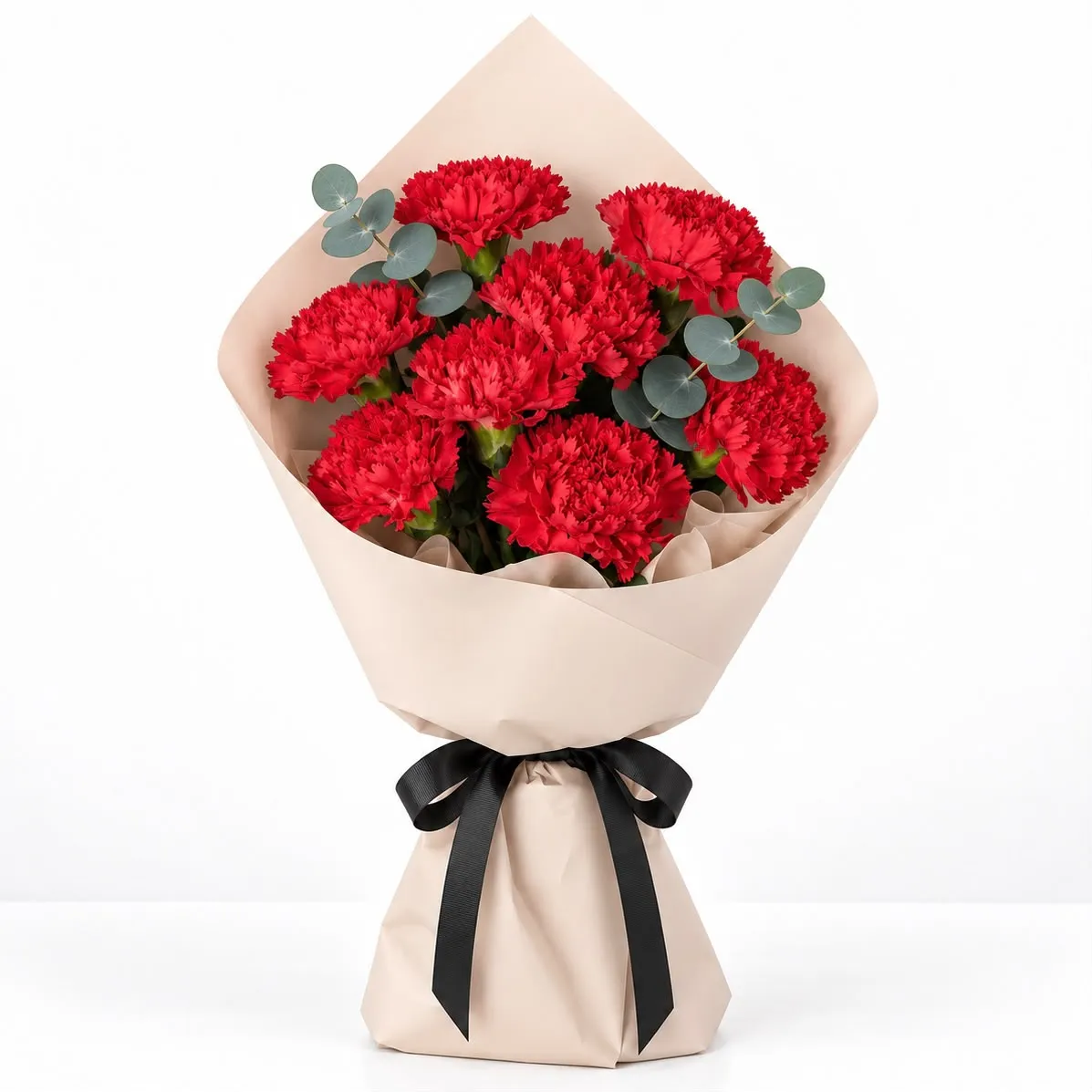 Beautiful 8 Red Carnations Bouquet for Same Day Delivery featuring eight rich red carnations in an elegant hand-tied arrangement