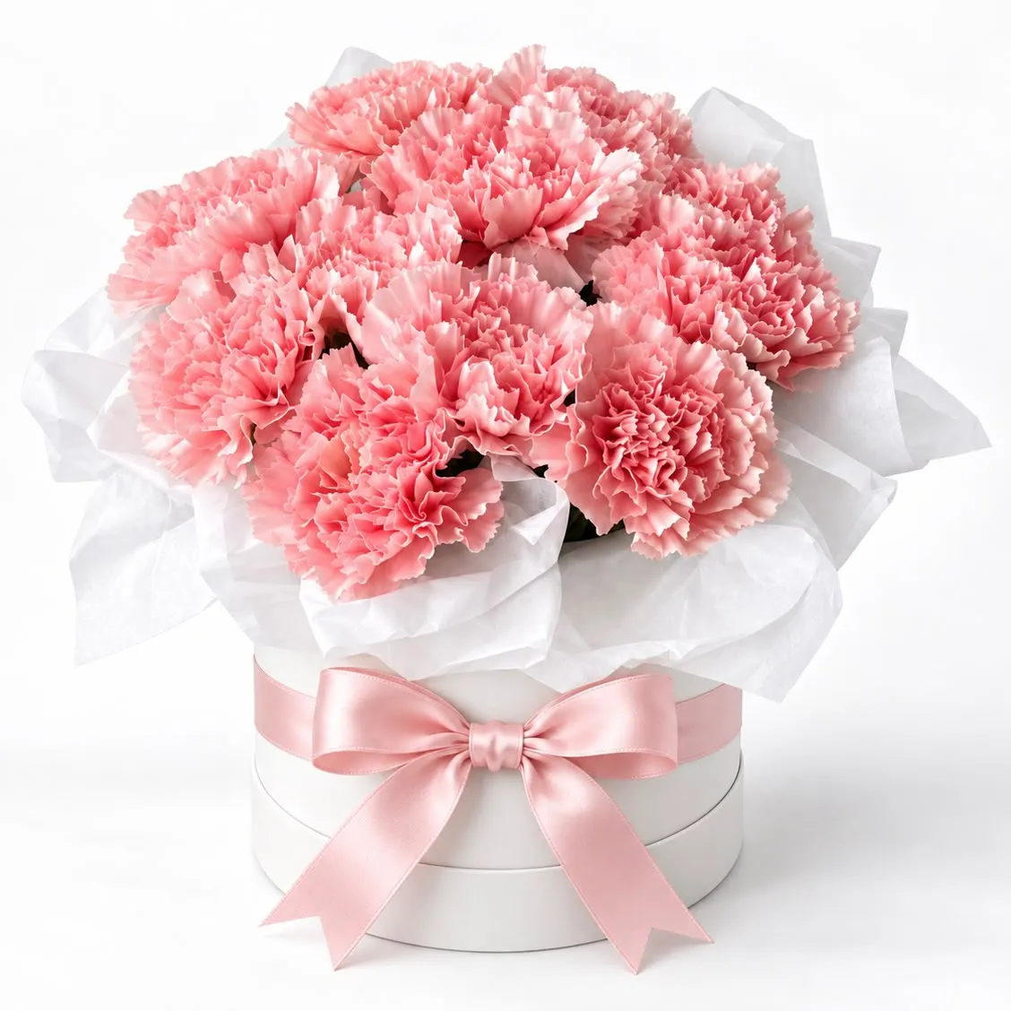 Charming 11 pink carnations box softly arranged, an elegant floral gift from RoseCharmFlowers