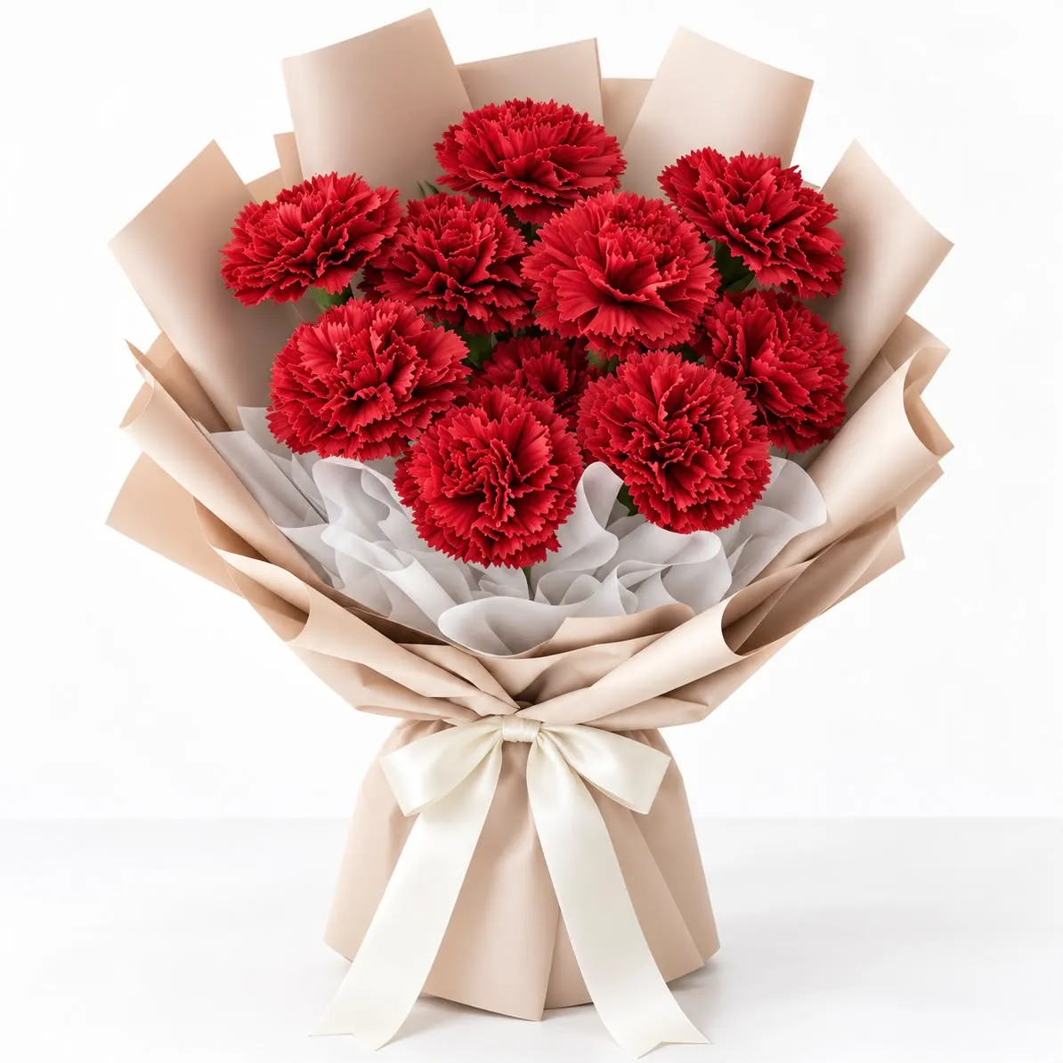 Classic 10 Red Carnations Bouquet for Same Day Delivery with fresh red blooms arranged elegantly by RoseCharmFlowers