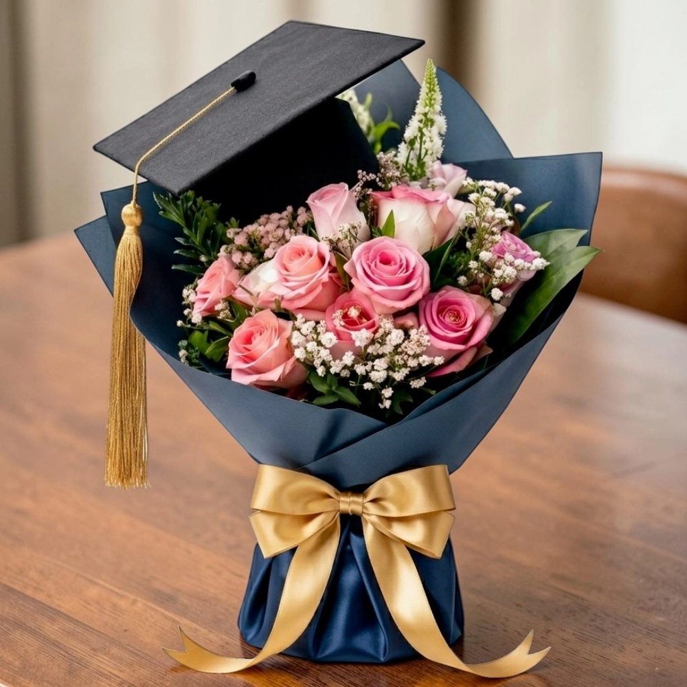 Graduation-Pink-Bliss-11-Pink-Roses-with-Gypsophila-2