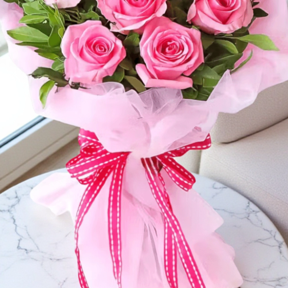 Bouquet of 10 pink roses in a nice wrapping