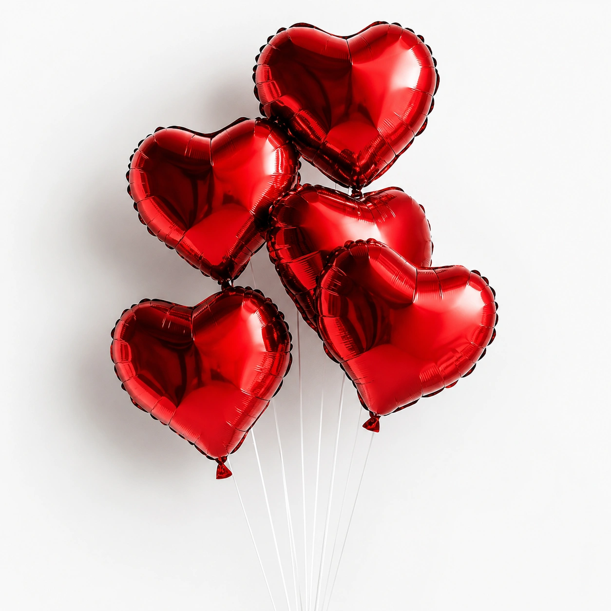 Set of 5 red heart foil balloons for Valentine's Day, anniversaries, weddings, romantic decorations, and surprise celebrations