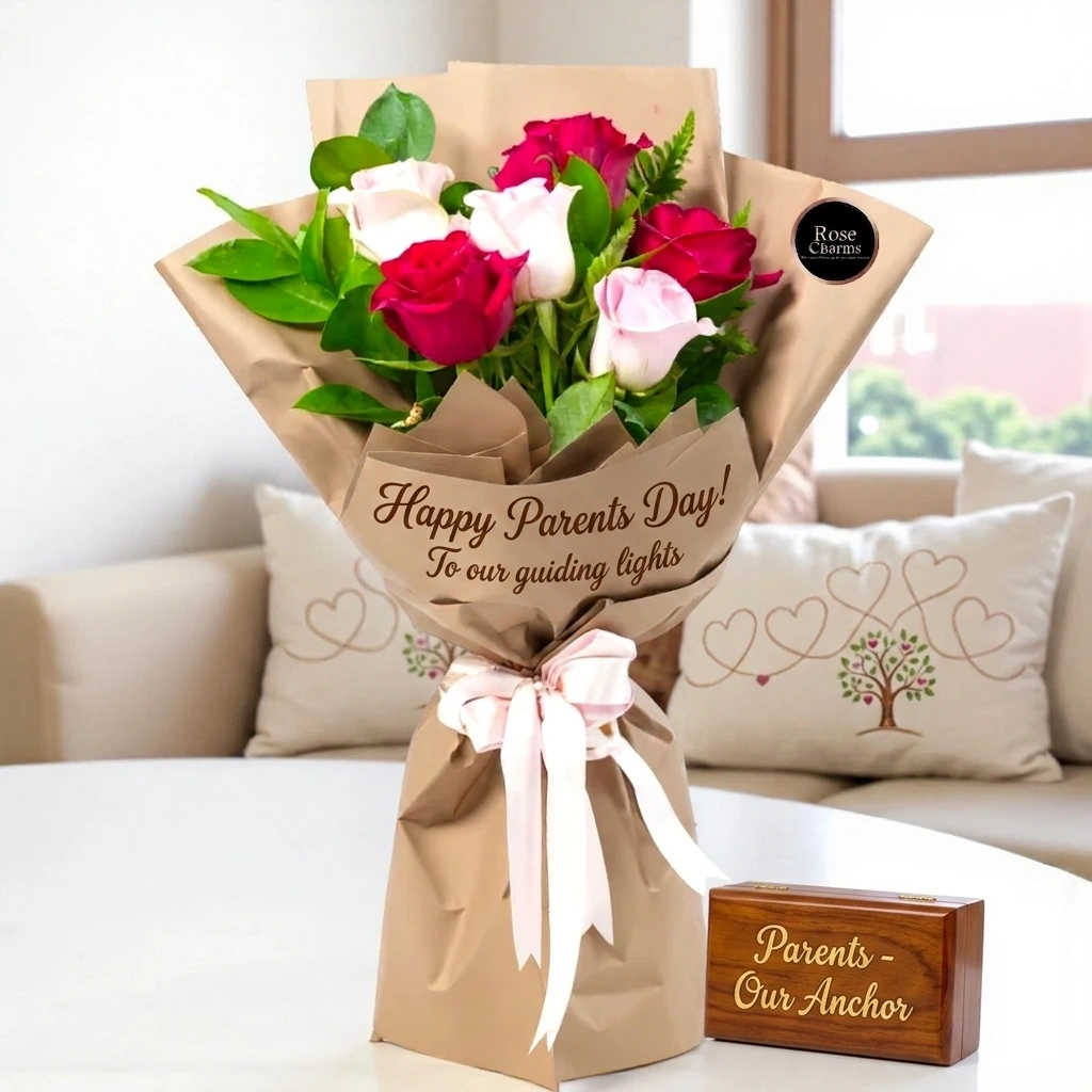 pink and red roses bouquet for parents day gift uae